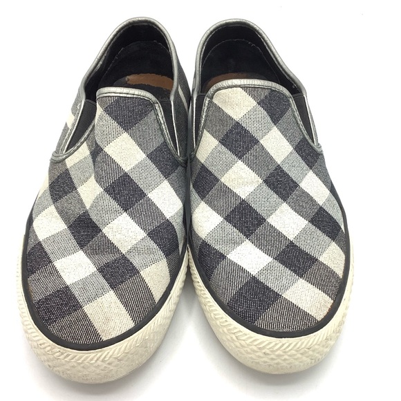 Burberry Black/White Silver Glitter Slip Ons - Picture 1 of 10